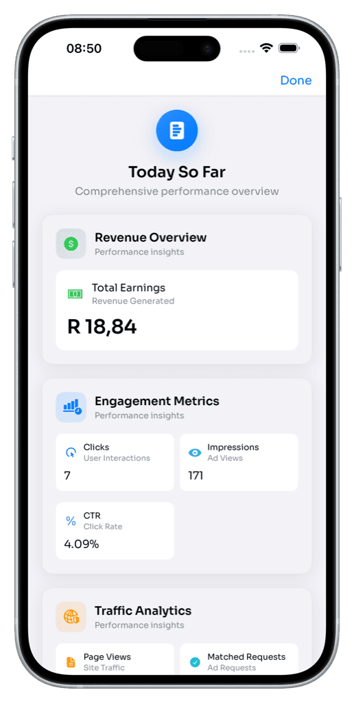 Detailed day metrics screen with a full breakdown for a single day