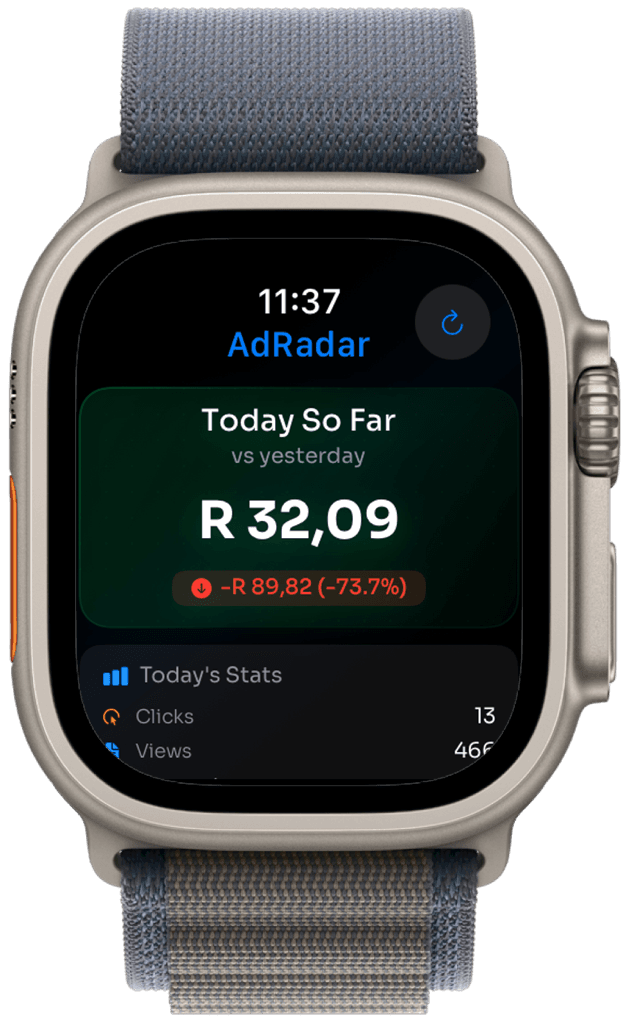 AdRadar on Apple Watch showing today's earnings at a glance