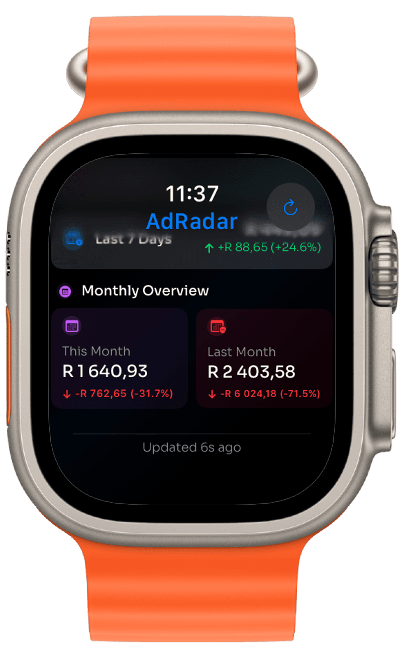 AdRadar on Apple Watch showing revenue trends